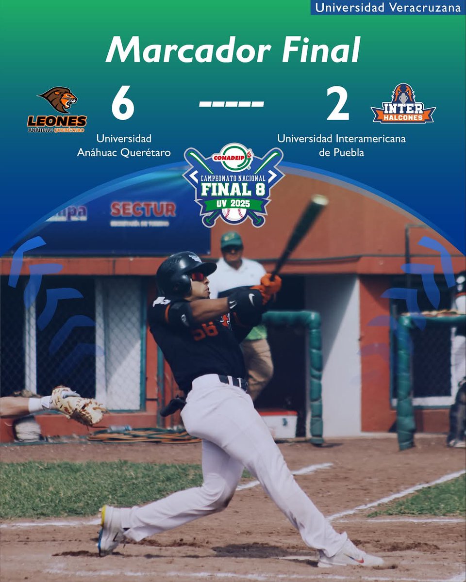 DeporteUV's tweet photo. Anáhuac Querétaro ganó 6 carreras a 2 contra la Interamericana de Puebla en el #Final8Conadeip. ⚾️🔥
#deporteuv #beisbol https://t.co/oXaefpylRs