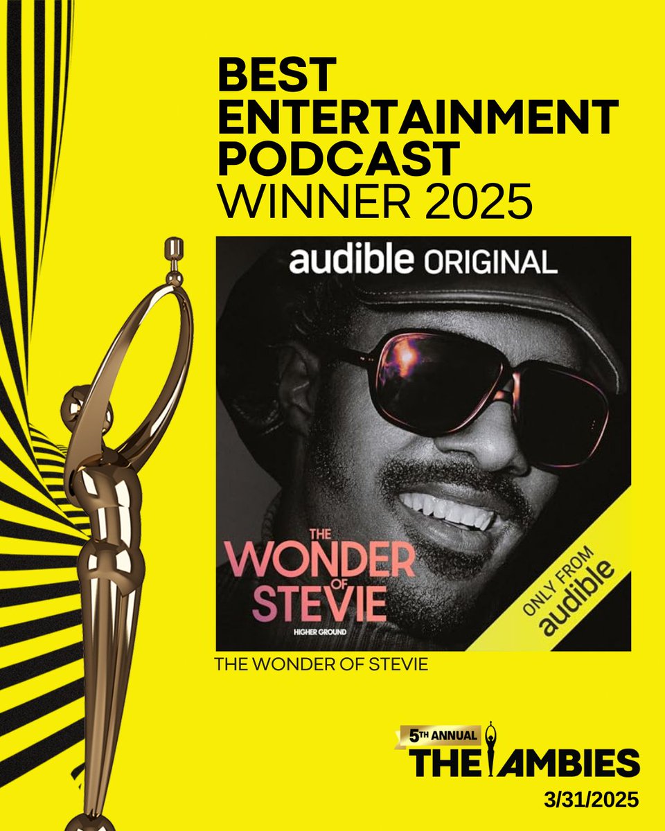 The Podcast Academy (@podcastacademy) on Twitter photo 🎶 The Wonder of Stevie wins Best Entertainment Podcast! A celebration of the legendary Stevie Wonder and his music. Special thanks to <a href="/THR/">The Hollywood Reporter</a> for sponsoring this category! 🎤 #PodcastAwards #TheAmbies <a href="/audible_com/">Audible</a> <a href="/pineapplemedia/">Pineapple Street</a> <a href="/HGMedia/">Higher Ground</a> 🎶 The Wonder of Stevie wins Best Entertainment Podcast! A celebration of the legendary Stevie Wonder and his music. Special thanks to <a href="/THR/">The Hollywood Reporter</a> for sponsoring this category! 🎤 #PodcastAwards #TheAmbies <a href="/audible_com/">Audible</a> <a href="/pineapplemedia/">Pineapple Street</a> <a href="/HGMedia/">Higher Ground</a>