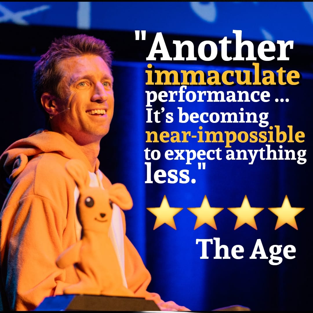 sammyjcomedian's tweet photo. Reviews rolling in for the Kangaroo Effect. Six shows left in Melbourne, then onwards we hop to the rest of the country. https://t.co/qAnSAYiWf6