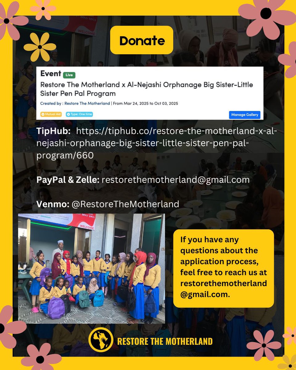 We are excited to introduce the Big Sister - Little Sister Pen Pal Program in collaboration with Al-Nejashi Orphanage! Click here to apply: docs.google.com/forms/d/e/1FAI…