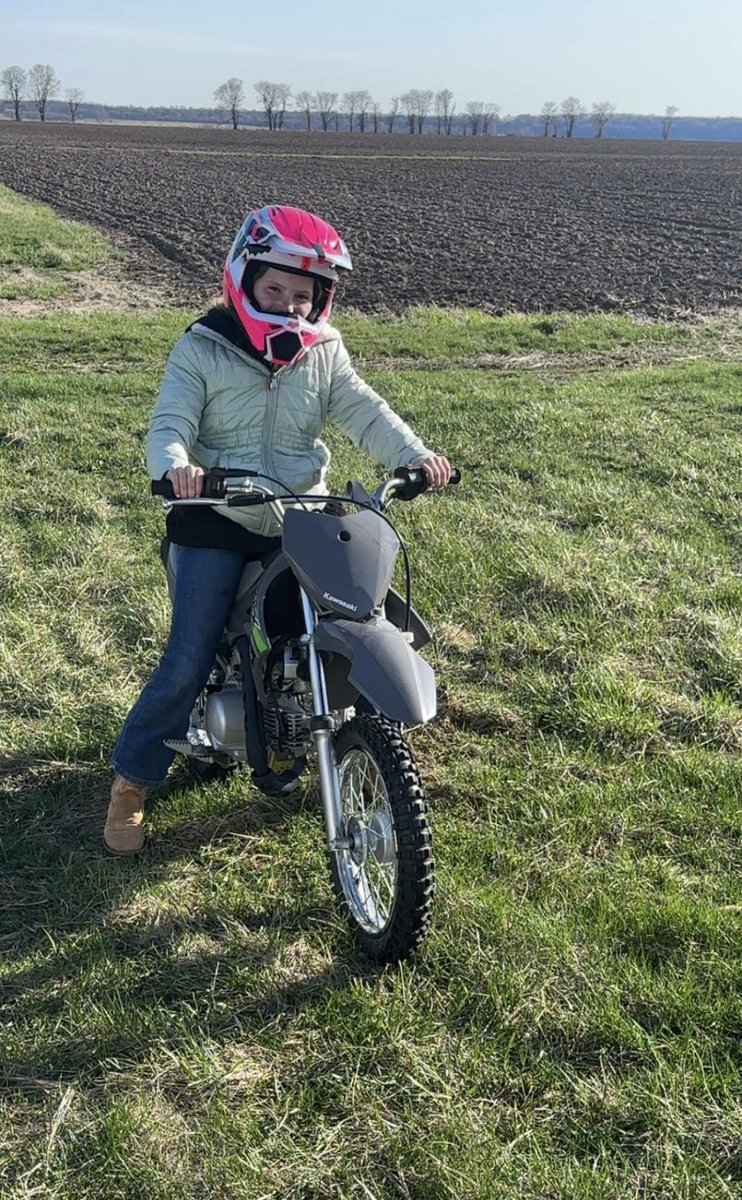 Her brother got a new dirt bike and she decided it was time for her to join the club too!  She’s not one to be left behind.  LikeAGirl 😁. She jumped on and took off!  Hell on wheels and now we will be lucky to get any work out of her on the farm this spring!  🙃😉