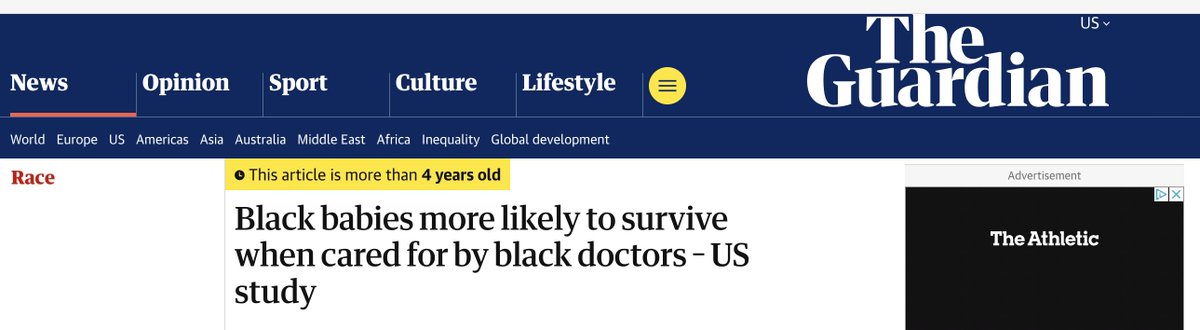 AGHamilton29's tweet image. Wow.

So in 2020, a study went viral claiming that Black infants have a much lower survival rate if cared for by White Doctors.

It was covered by almost every major outlet. 

SCOTUS Justice Ketanji Jackson even cited it in a dissent.

Only it turned out to be completely false.