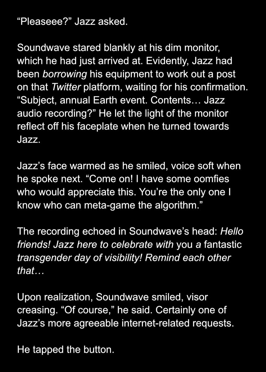 hello people. happy transgender day of visibility :>

To my trans folks, your identity will always be valid and we will always exist 💙 carry on, take care as always