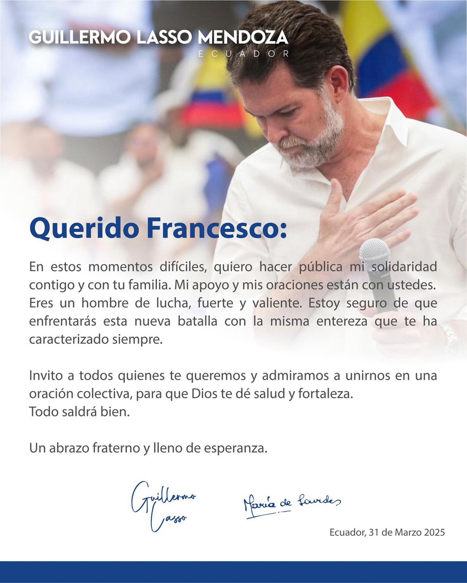 Querido <a href="/ftabacchir/">Francesco Tabacchi</a> ,

En estos momentos difíciles, quiero hacerte llegar toda mi solidaridad y oraciones. Eres fuerte y valiente, y sé que saldrás adelante.

Un abrazo lleno de fuerza y esperanza.