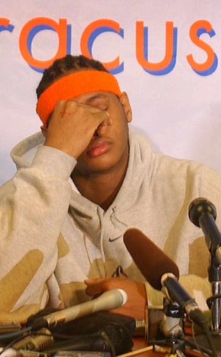 CuseSports44 (@cusesports44) on Twitter photo A classic photo. <a href="/carmeloanthony/">Carmelo Anthony</a> at his press conference announcing he will be entering the NBA draft. When you zoom in, he still has his bar stamp from the night before on his hand. 🍊 A classic photo. <a href="/carmeloanthony/">Carmelo Anthony</a> at his press conference announcing he will be entering the NBA draft. When you zoom in, he still has his bar stamp from the night before on his hand. 🍊