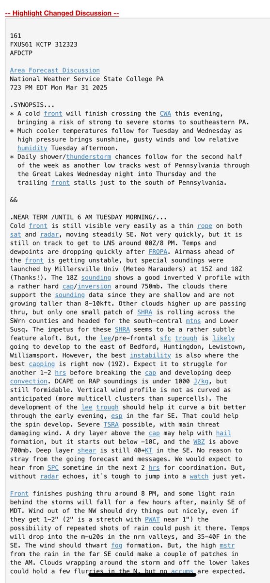 So awesome to see <a href="/millersvilleu/">Millersville University</a> students a part of <a href="/tilttingproject/">TILTTING</a> be mentioned in <a href="/NWSStateCollege/">NWS State College</a> AFD this evening! One of TILTTING’s goals is to assist forecasters in the process of producing more accurate forecasts during severe wx events. And TILTTING members did just that
