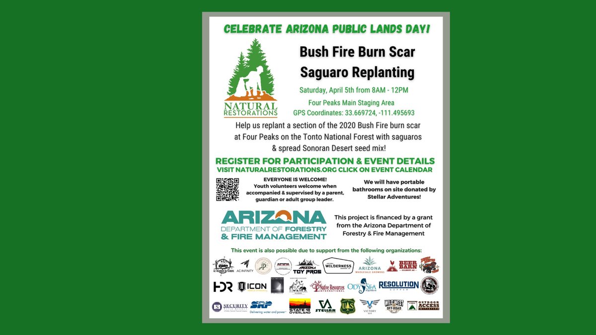 Plant saguaros with us this Saturday! Join us on 4/5 from 8am-12pm for a Bush Fire Burn Scar Saguaro Replanting at Four Peaks on the <a href="/TontoForest/">Tonto National Forest</a>. Details &amp; registration: eventbrite.com/e/127471096781…