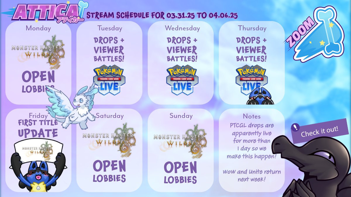 PKMNAttica's tweet image. OKAY #PokemonTCGLive is taking over a bit this week! Gotta get y'all your drops since they weren't just a 1 day thing (I was confused oops!) 

OFC lots of Wilds too since we have the FIRST TITLE UPDATE starting Friday! 

Unite and WoW back on the schedule next week!