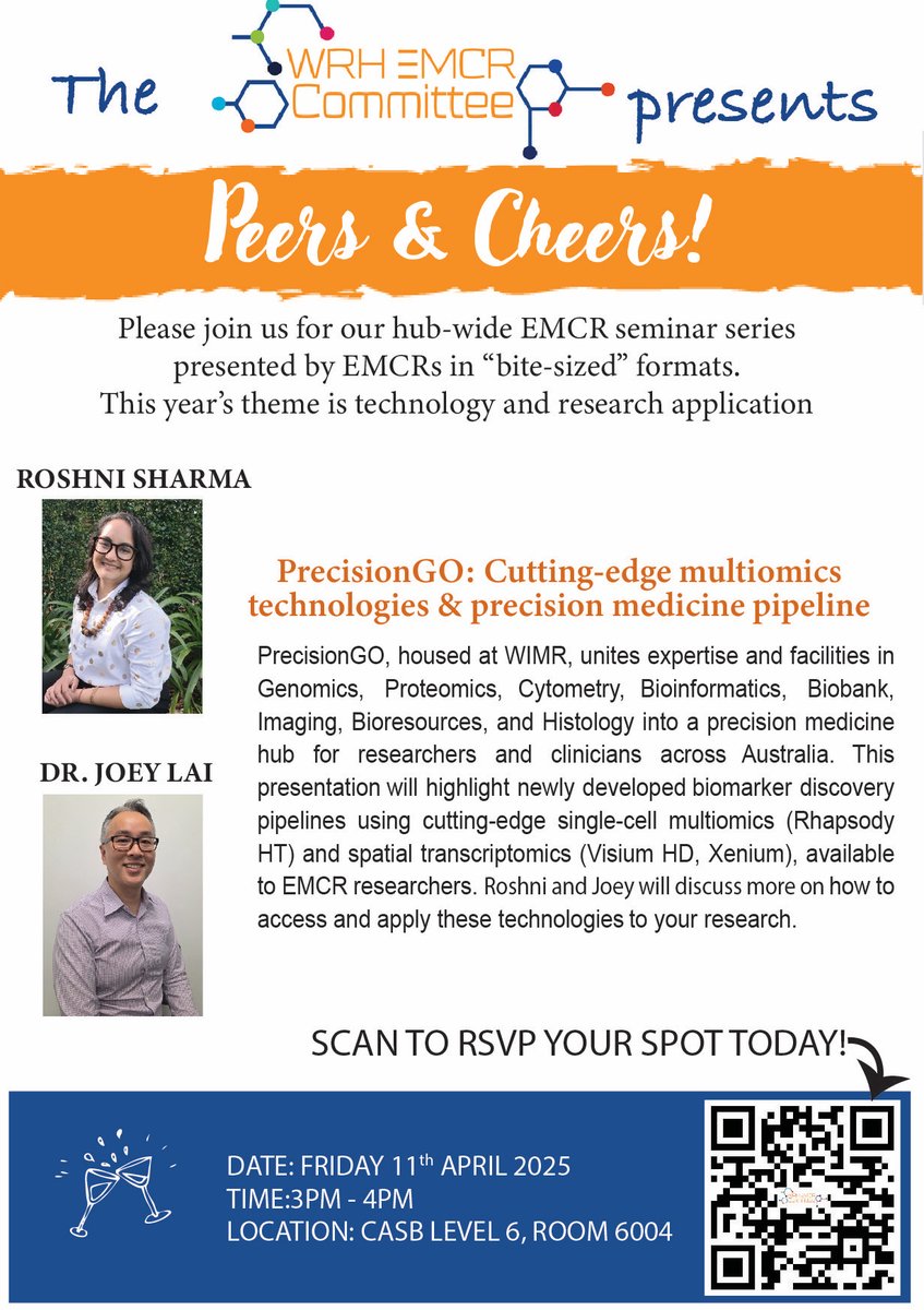 Westmead Research Hub EMCR Committee (@wrh_emcr) on Twitter photo WRH EMCR committee kicks off its first Peers & Cheers seminar on April 11, 2025! Join us to explore PrecisionGO, a one-stop solution for integrating cutting-edge techniques into your research. Secure your spot by RSVPing today! lnkd.in/g5u6H85A WRH EMCR committee kicks off its first Peers & Cheers seminar on April 11, 2025! Join us to explore PrecisionGO, a one-stop solution for integrating cutting-edge techniques into your research. Secure your spot by RSVPing today! lnkd.in/g5u6H85A