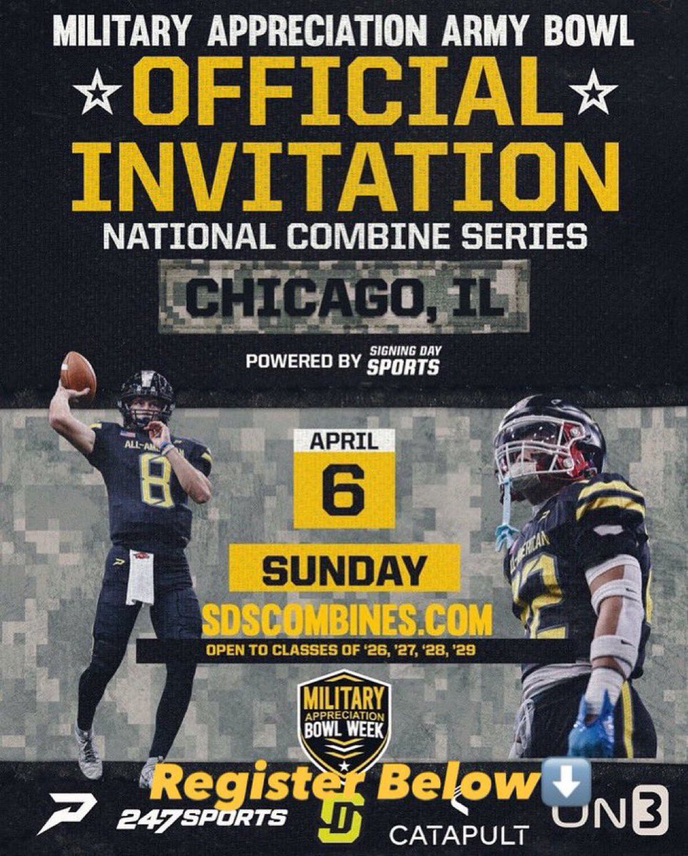 Thank you for the invite <a href="/JeffHecklinski/">Jeff Hecklinski</a> 

<a href="/CCHSsaintsFB/">CCHS Football</a> 
<a href="/ArmyBowlCombine/">USArmyBowlCombine</a> 
<a href="/BrauchtKevin/">Kevin Braucht</a> 
<a href="/CPHighland/">Coach Highland</a> 
<a href="/zappio_51/">Zachary Appio</a> 
<a href="/Mattneff70/">Mattneff</a>