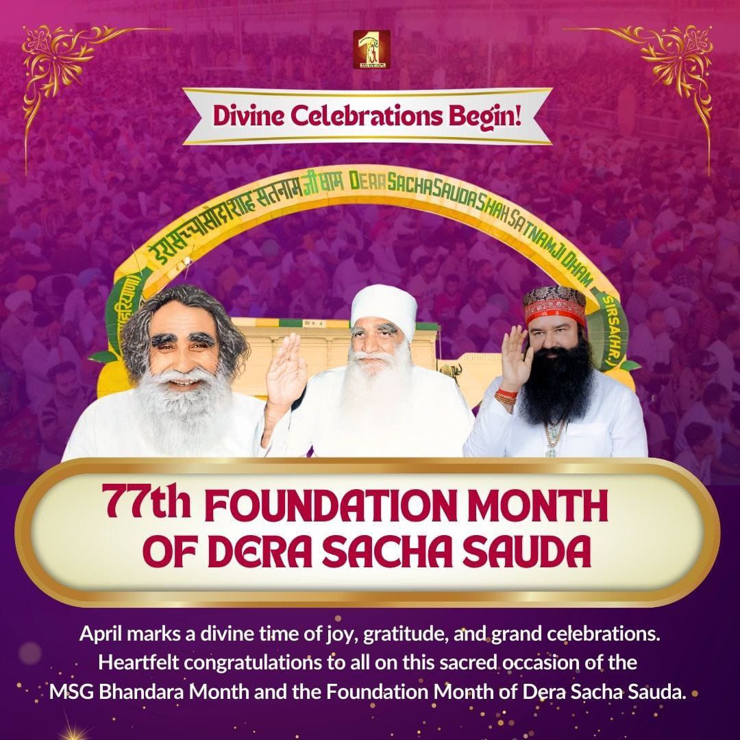 Priyanka_2457's tweet photo. In April 1948, Sai Shah Mastana Ji Maharaj founded Dera Sacha Sauda, which was carried forward by Param Pita Shah Satnam Ji and Saint MSG with love and service. Today, 6.5 million sevadars are dedicated to serving humanity. #77thFoundationMonth https://t.co/N8XQgYrMBQ