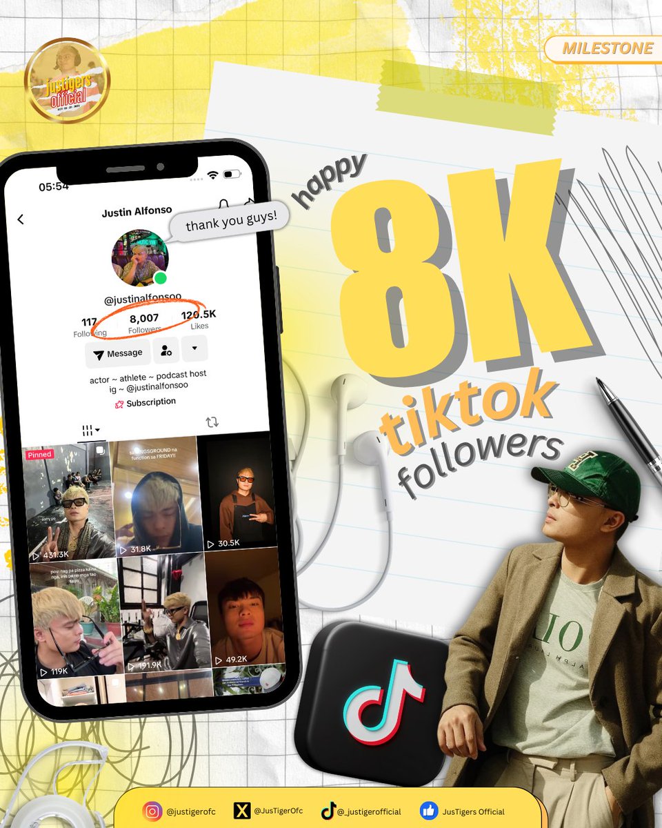 JusTigerOFC's tweet photo. Happy 8k Followers!!! 🥳

Alright, Tigers let’s all cheer for Justin 🥳💕 Congratulations for reaching a fantastic 8,000 followers on Tiktok 🤗 As the saying goes, ‘The journey of a thousand miles begins with a single step.’ https://t.co/eKbLa3N8Hi