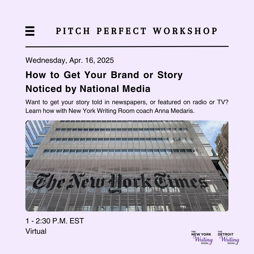 nycwritingroom's tweet photo. Join @nycwritingroom coach and journalist @AnnaMedaris  for a virtual workshop on April 16! Register at https://t.co/MoXc6E9Y8R. https://t.co/Pr0HBeHPnq