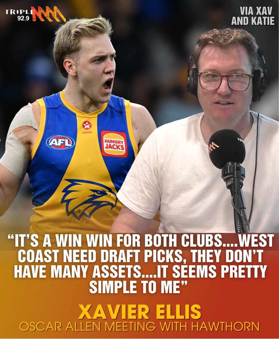92.9 Triple M Perth (@triplemperth) on Twitter photo XAV ELLIS weighs in on the Oscar Allen trade news plus <a href="/Lachy_Reid/">Lachy Reid</a> has the latest on the meeting.
LISTEN | tinyurl.com/59z5vwxh XAV ELLIS weighs in on the Oscar Allen trade news plus <a href="/Lachy_Reid/">Lachy Reid</a> has the latest on the meeting.
LISTEN | tinyurl.com/59z5vwxh