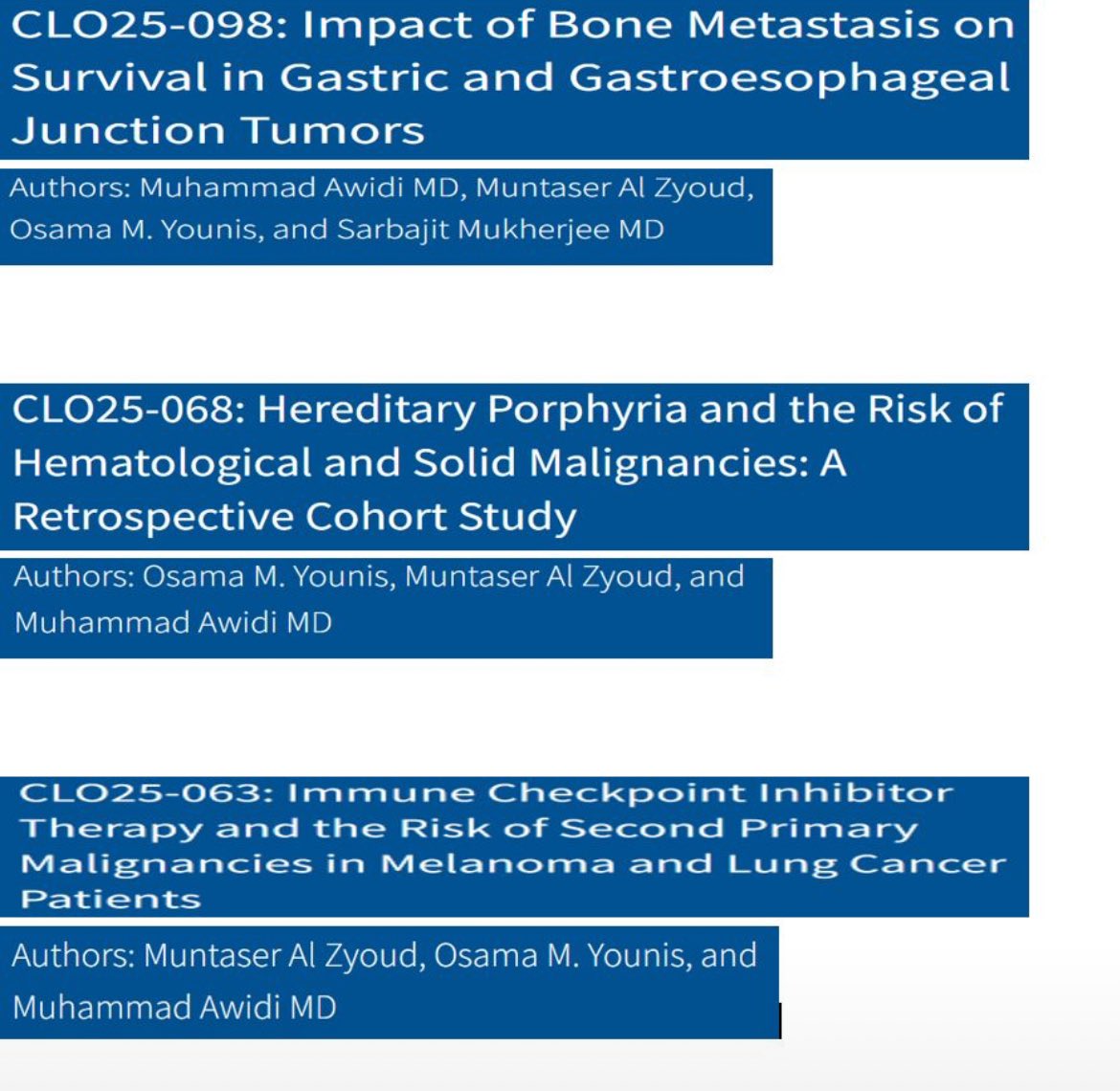 Muhammad Awidi (@awidimoe) on Twitter photo Honored to share 3 abstracts we recently presented at the <a href="/NCCN/">National Comprehensive Cancer Network (NCCN)</a> <a href="/JNCCN/">Journal of the @NCCN</a> conference, tackling key questions in cancer biology, survivorship, and secondary malignancies. Grateful to work with brilliant mentors & mentees. Highlights below: 1/5 Honored to share 3 abstracts we recently presented at the <a href="/NCCN/">National Comprehensive Cancer Network (NCCN)</a> <a href="/JNCCN/">Journal of the @NCCN</a> conference, tackling key questions in cancer biology, survivorship, and secondary malignancies. Grateful to work with brilliant mentors & mentees. Highlights below: 1/5