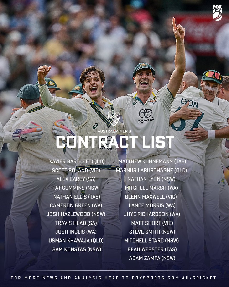 BREAKING

Cricket Australia has announced its list of contracted men’s players for the 2025/26 season 👀

MORE 👉 bit.ly/4ldjHSQ