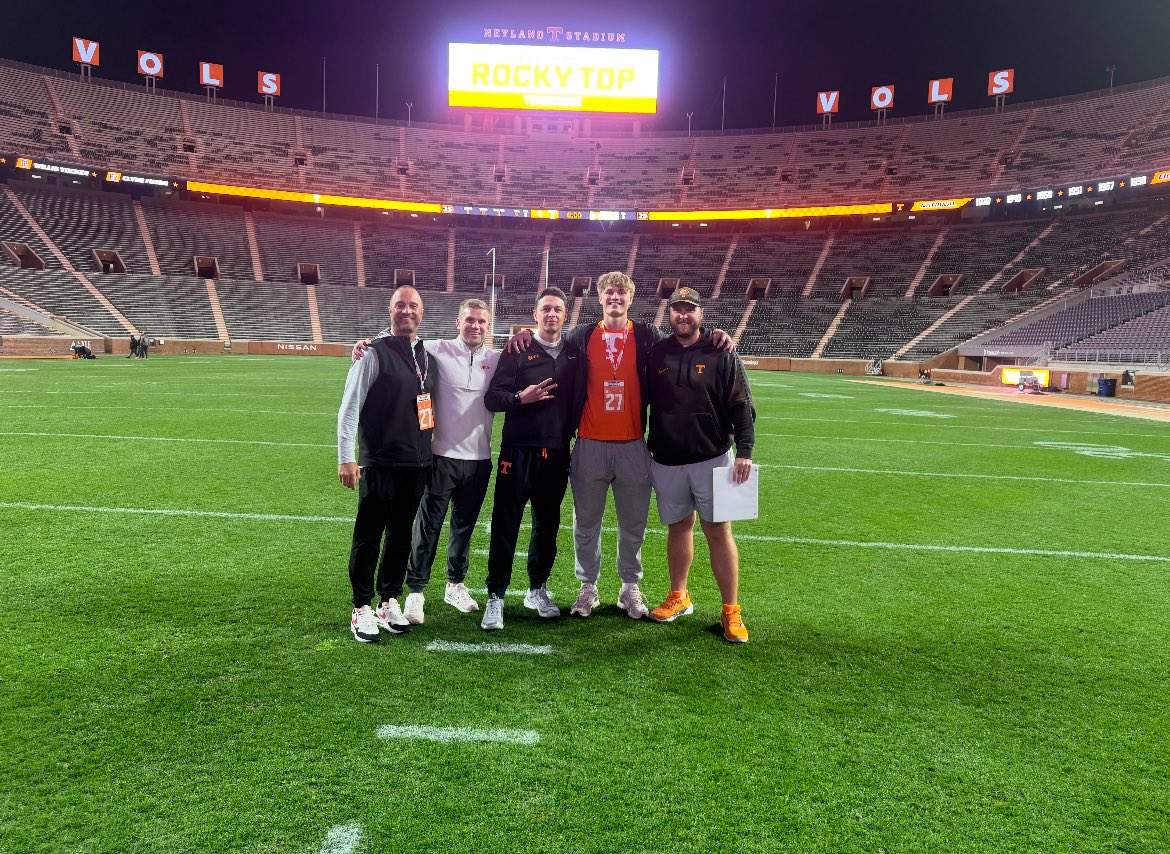 Brock Williams (@brockwill2027) on Twitter photo Awesome day in Knoxville! ๐
<a href="/AlecAbeln/">Alec Abeln</a> <a href="/CBCochran11/">Cayden Cochran</a> <a href="/loganjohns1205/">Logan Johns</a> <a href="/MackScanlon/">Mack Scanlon</a> <a href="/coachjoshheupel/">Josh Heupel</a> Awesome day in Knoxville! ๐
<a href="/AlecAbeln/">Alec Abeln</a> <a href="/CBCochran11/">Cayden Cochran</a> <a href="/loganjohns1205/">Logan Johns</a> <a href="/MackScanlon/">Mack Scanlon</a> <a href="/coachjoshheupel/">Josh Heupel</a>
