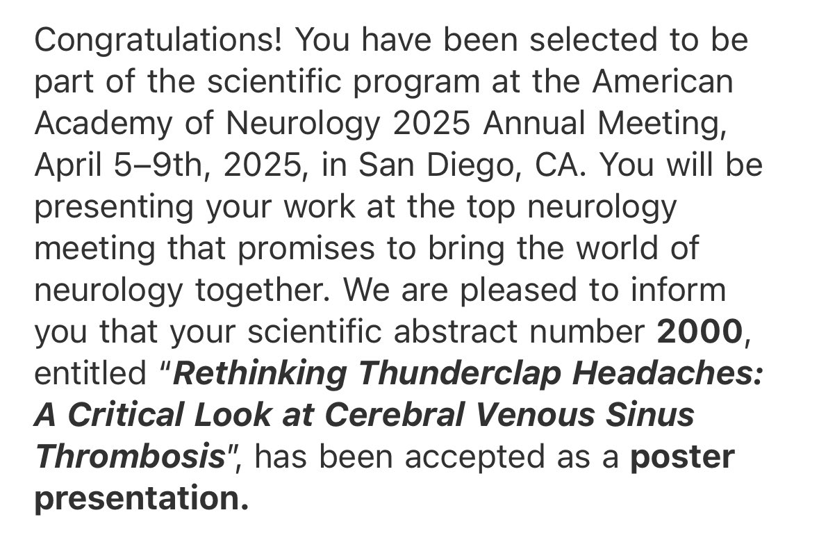 CanutIsabella's tweet image. Excited to be attending the #AANAM this weekend as a recipient of the Medical Student Diversity Scholarship. Also looking forward to presenting my abstract on identifying CVST. Truly honored for these opportunities! 🧠
See you in San Diego ☀️
@AANmember