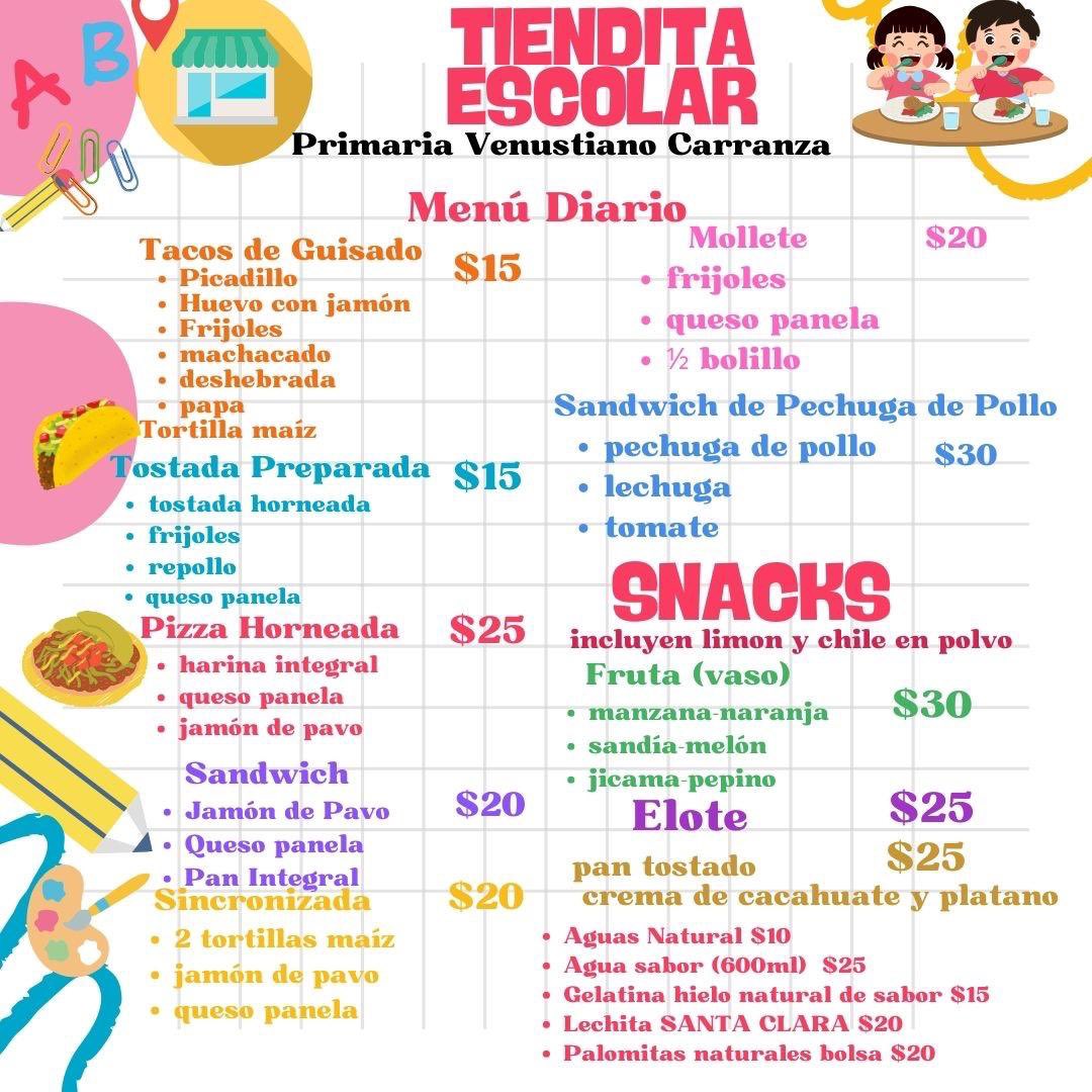 Me llamó la atencion este extraordinario Menú en medio de la polémica por la nueva ley que prohíbe la comida chatarra en las escuelas: