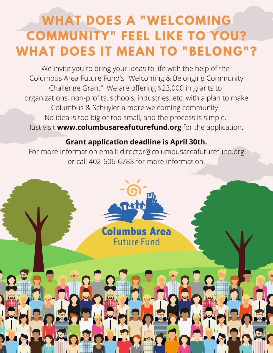 How would you make Columbus &amp; Schuyler more welcoming? We have allocated $23,000 towards welcoming initiatives through the Belonging Grants program. Applications are due April 30th! Go to columbusareafuturefund.org for more information.  #community #welcomehome #senseofplace