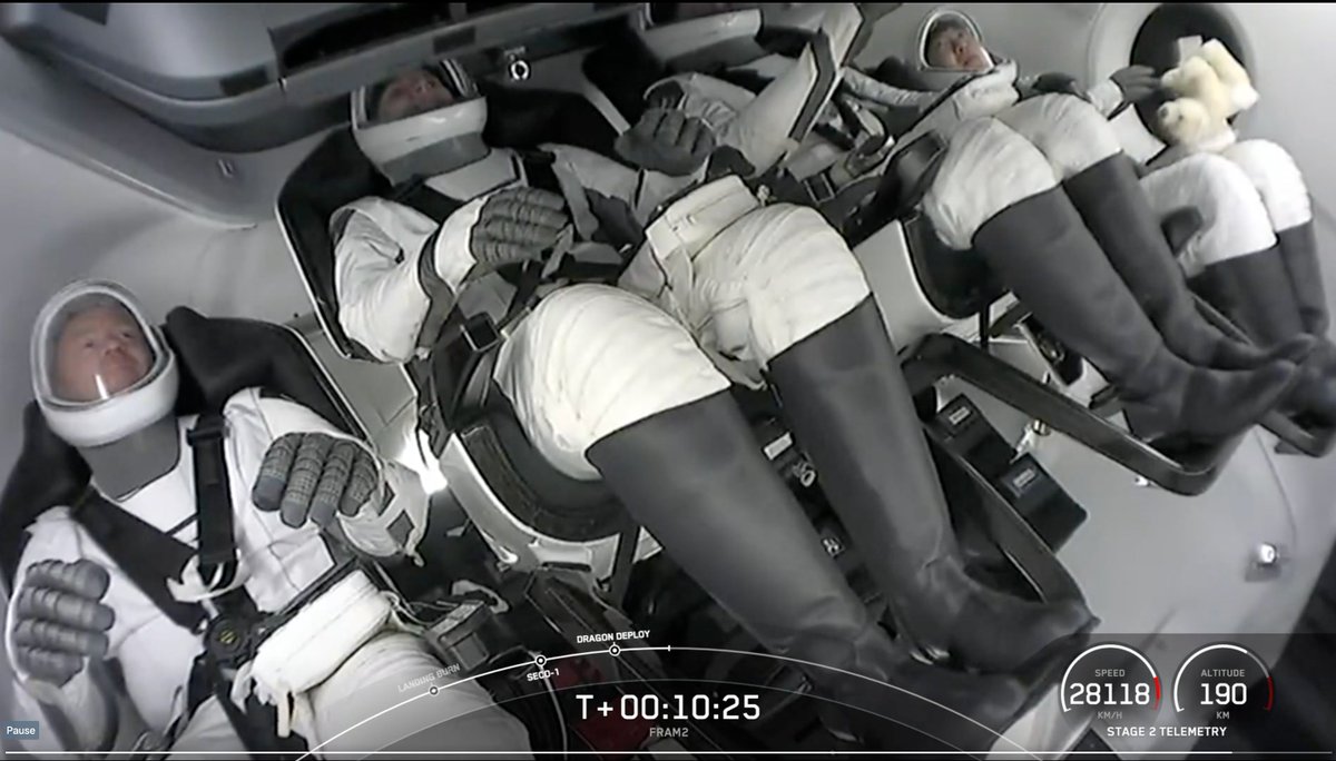 Loretta Hidalgo Whitesides (@lorettawhtsides) on Twitter photo Congrats to the crew of Fram2 orbiting over the South Pole of the Earth RIGHT NOW as the 1st humans ever to do so.
GREAT LAUNCH!!!
Great work <a href="/Astro_Jannicke/">Jannicke Mikkelsen</a>, crew, SpaceX, the lightning cameos in the background & of course the plush POLAR BEAR Zero-G indicator! Congrats to the crew of Fram2 orbiting over the South Pole of the Earth RIGHT NOW as the 1st humans ever to do so.
GREAT LAUNCH!!!
Great work <a href="/Astro_Jannicke/">Jannicke Mikkelsen</a>, crew, SpaceX, the lightning cameos in the background & of course the plush POLAR BEAR Zero-G indicator!