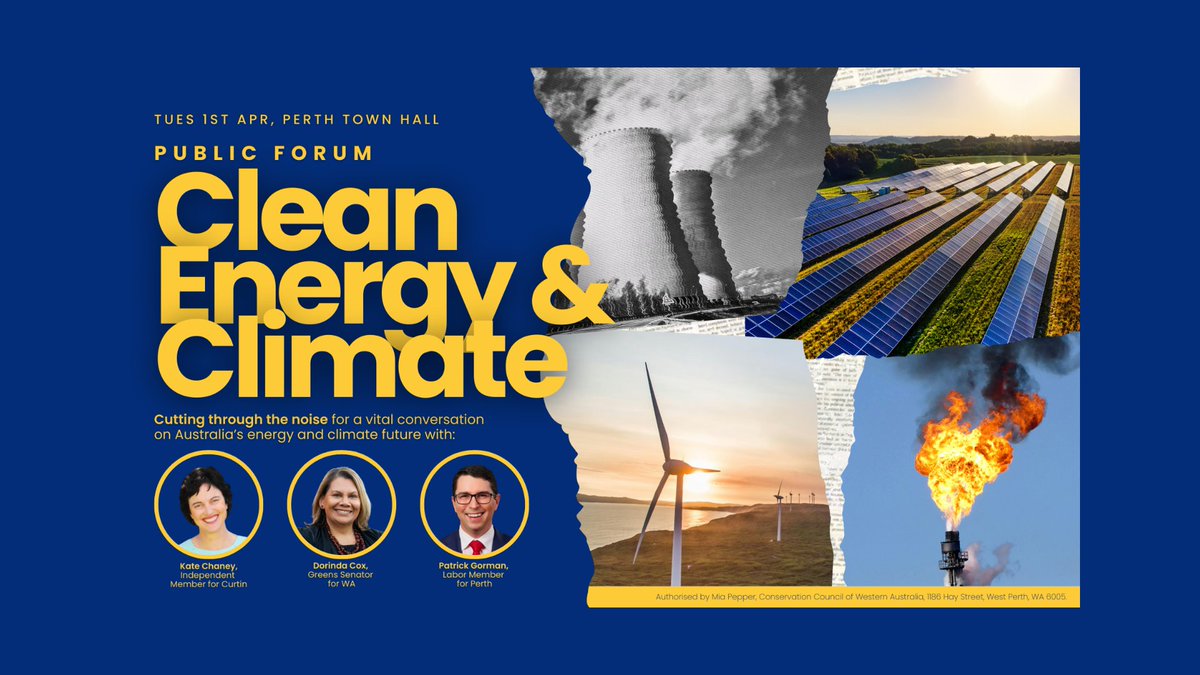 Jess Panegyres (@jess_panegyres) on Twitter photo Perth folk: please join us tonight. I'll be speaking on why this is a critical election for Australia's climate & energy future, & you'll hear from <a href="/ChaneyforCurtin/">Kate Chaney</a> <a href="/PatrickGormanMP/">Patrick Gorman MP</a> <a href="/dorinda_cox/">Senator Dorinda Cox</a> & Charlie Caruso from <a href="/SmartEnergyCncl/">SmartEnergyCouncil</a> Tix here: ccwa.org.au/clean_energy_c… Perth folk: please join us tonight. I'll be speaking on why this is a critical election for Australia's climate & energy future, & you'll hear from <a href="/ChaneyforCurtin/">Kate Chaney</a> <a href="/PatrickGormanMP/">Patrick Gorman MP</a> <a href="/dorinda_cox/">Senator Dorinda Cox</a> & Charlie Caruso from <a href="/SmartEnergyCncl/">SmartEnergyCouncil</a> Tix here: ccwa.org.au/clean_energy_c…