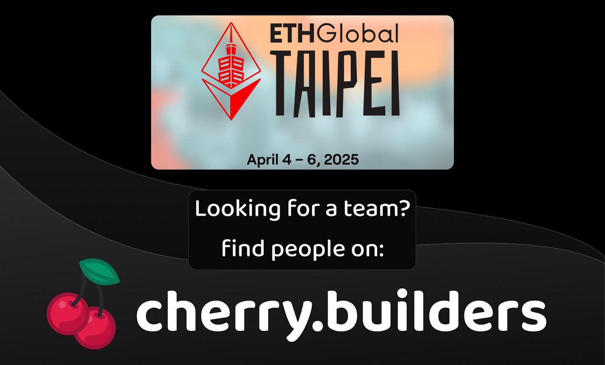Planning to hack Flow bounties at <a href="/ETHGlobal/">ETHGlobal</a> Taipei but missing a full team? The Flow cruise for builders is happening tomorrow and we’re excited to partner with hacker matching platform - <a href="/CherryBuilders/">cherry.builders</a>, just input your skills and what you’re looking for and find a team.