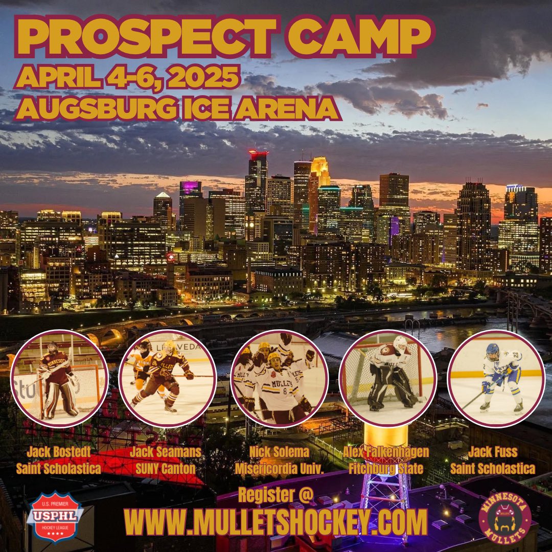 Minnesota Mullets (@mulletsjrhockey) on Twitter photo Last call for this weekend’s Prospect Camp!!!
Contact GM Chris Walby at ChrisWalbyHockey@gmail.com to register asap. Last call for this weekend’s Prospect Camp!!!
Contact GM Chris Walby at ChrisWalbyHockey@gmail.com to register asap.