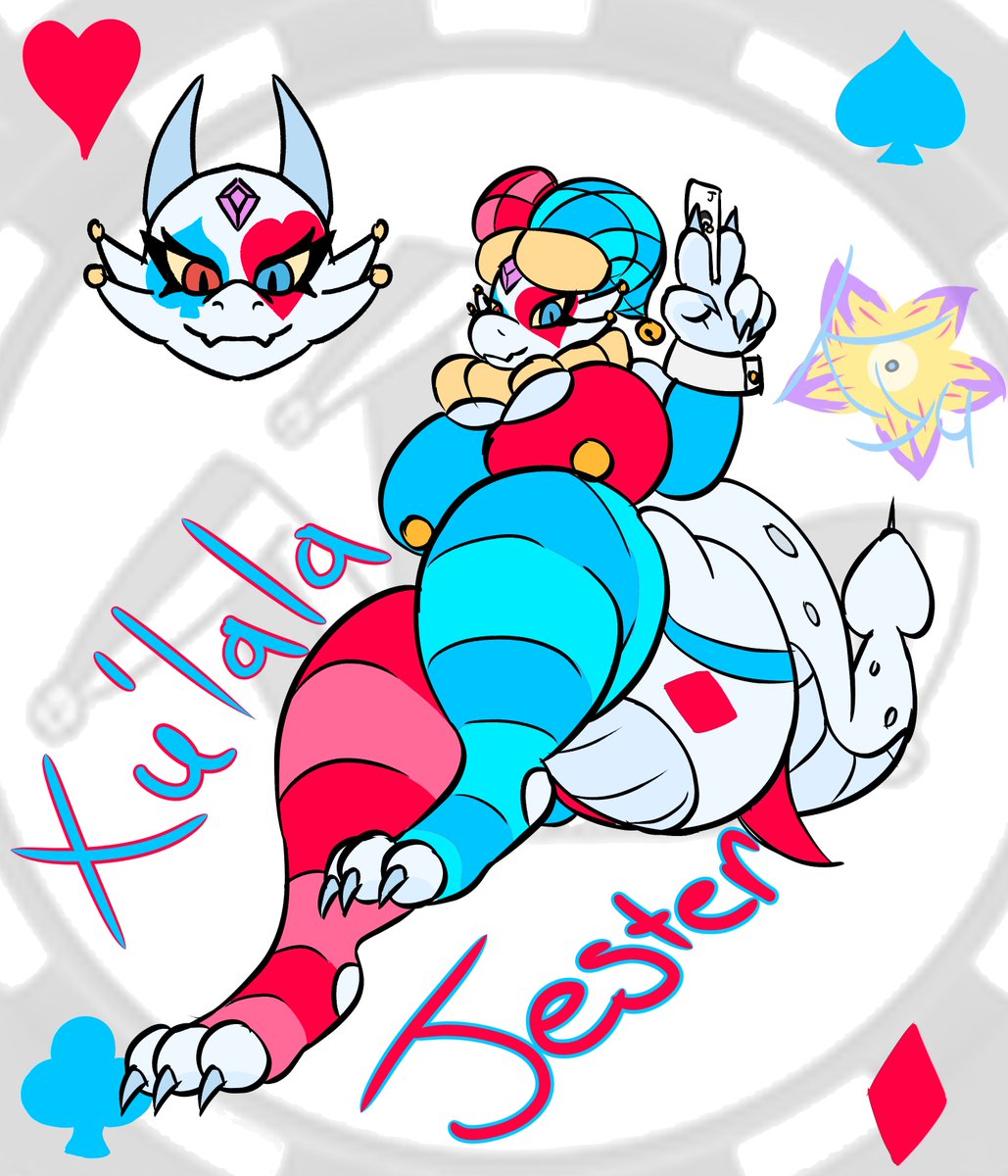 My pathfinder Jester Rogue Oracle Kobold named Xu'lala! She was experimented on and trained to entertain, spy, assassinate, and deceive. She escaped from her captors and now wants to control her own fate with her own hands. Her design is heavily inspired by @/TruFzn's Marigold.
