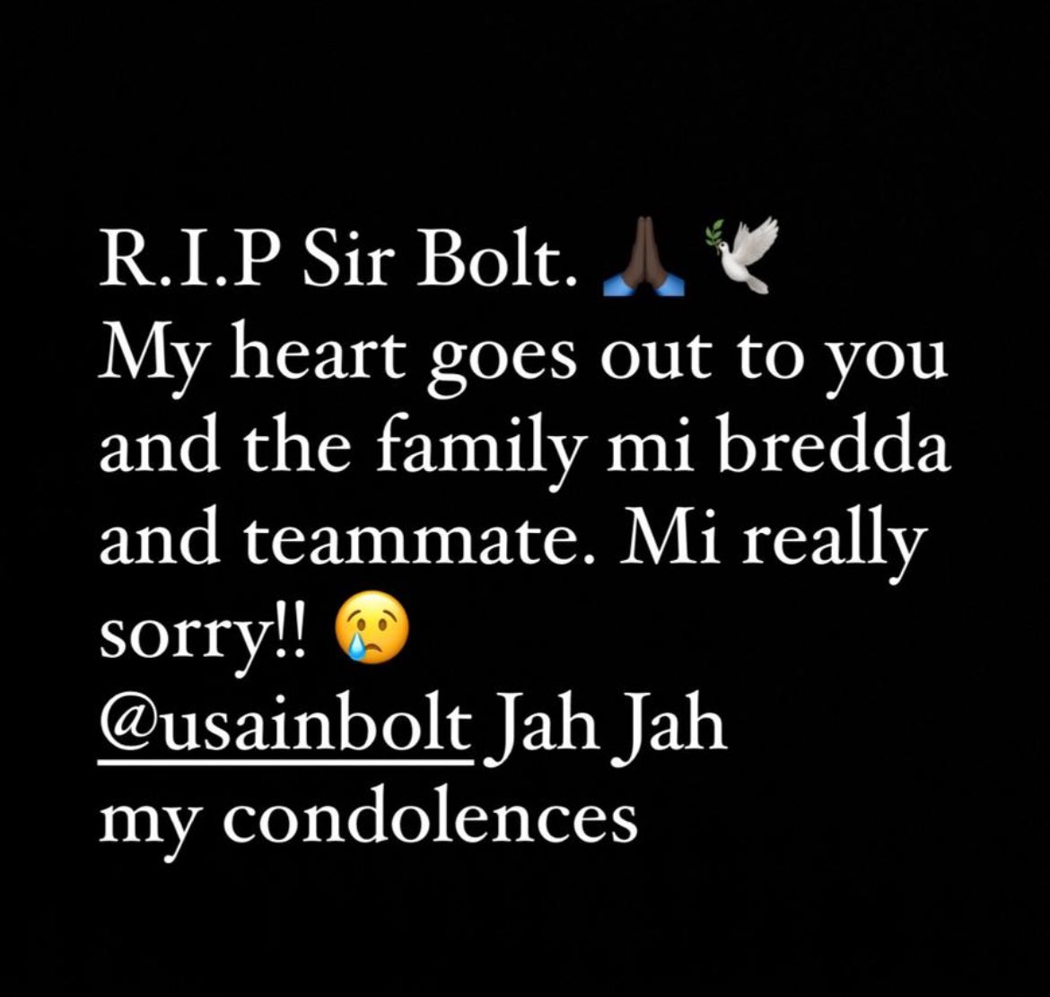 Jason Dadz Morgan π―π² (@jasondadzmorgan) on Twitter photo My deepest condolences fam. Your dad is a real one. Always showed me love when i was competing. ππΏ <a href="/usainbolt/">Usain St. Leo Bolt</a> β€οΈ my heart goes out to you and the family. My deepest condolences fam. Your dad is a real one. Always showed me love when i was competing. ππΏ <a href="/usainbolt/">Usain St. Leo Bolt</a> β€οΈ my heart goes out to you and the family.