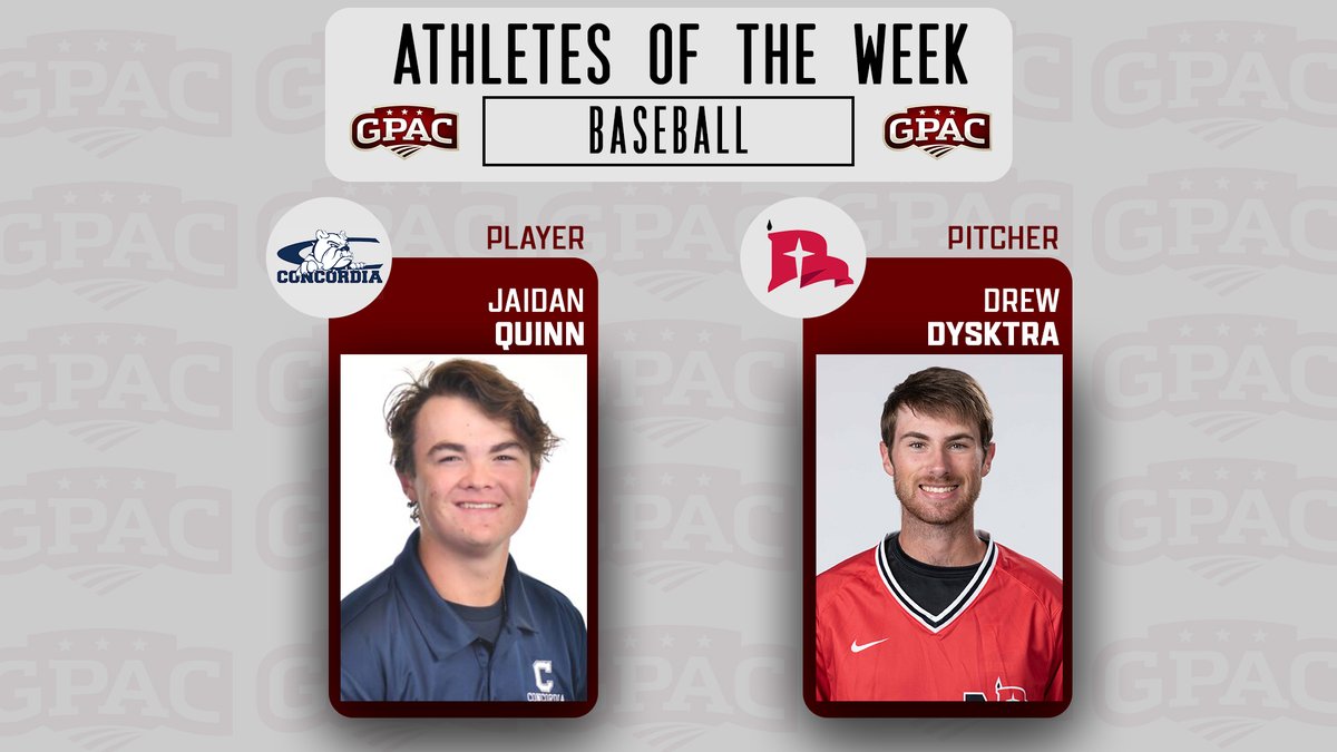 BASEBALL: Week 8 Honors - (Pitcher) Drew Dykstra of <a href="/nwcraiders/">NWC Red Raiders</a> and (Player) Jaidan Quinn of <a href="/cunebulldogs/">Concordia Bulldogs</a>.

Complete Release:
 tinyurl.com/gpacbsb08
