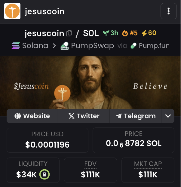 AsterWhale420's tweet image. Buying more #jesuscoin on this dip at 110k because Jesus always comes back!

Easter around the coroner too - expecting it to go like $House and $titcoin.

5VrT7J8oU3WEvEtHXYUiGjBB6gTq19ZRU9ea3RZEpump