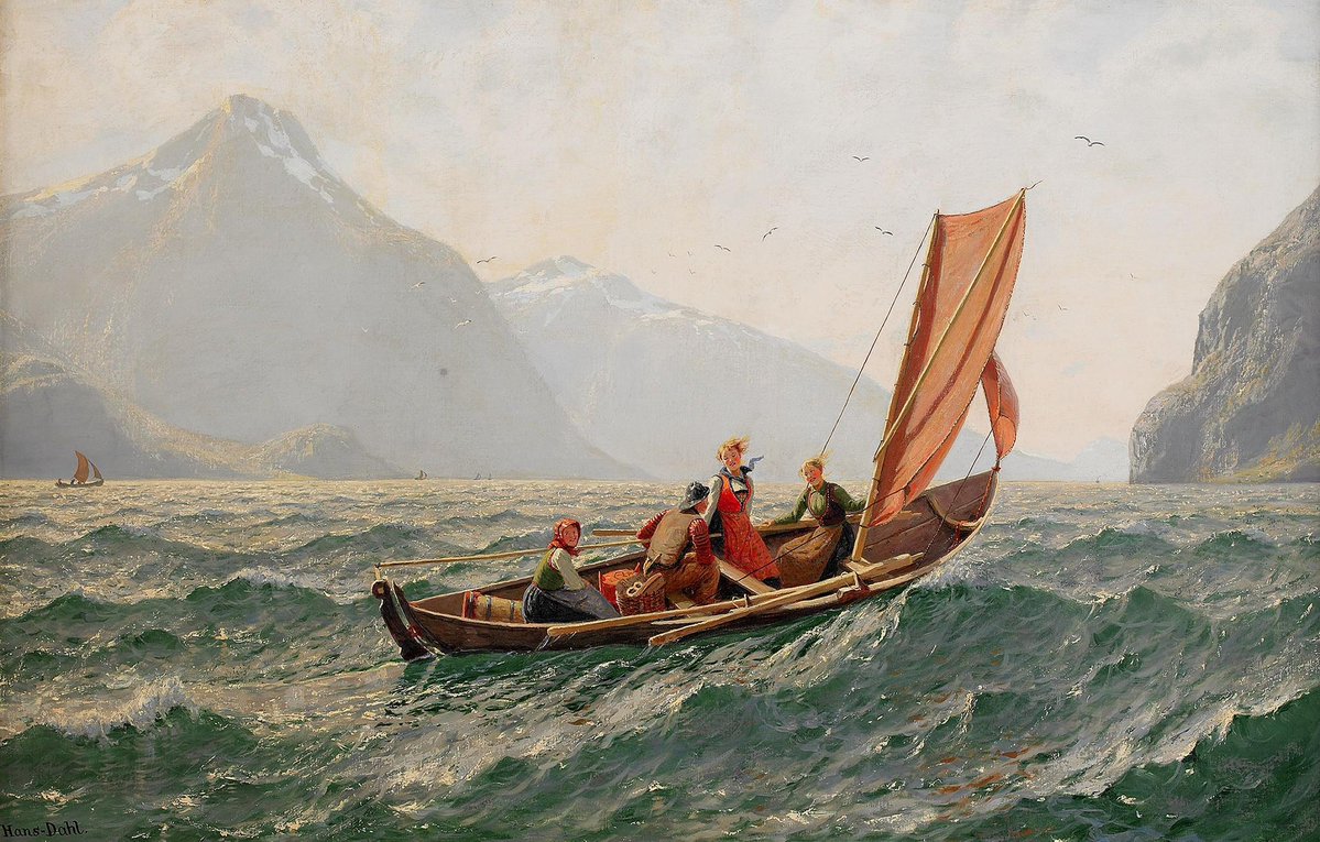 DailyClassicArt's tweet photo. Hans Dahl - "Fjord with Sailing Boat" https://t.co/skoA4tNiTJ