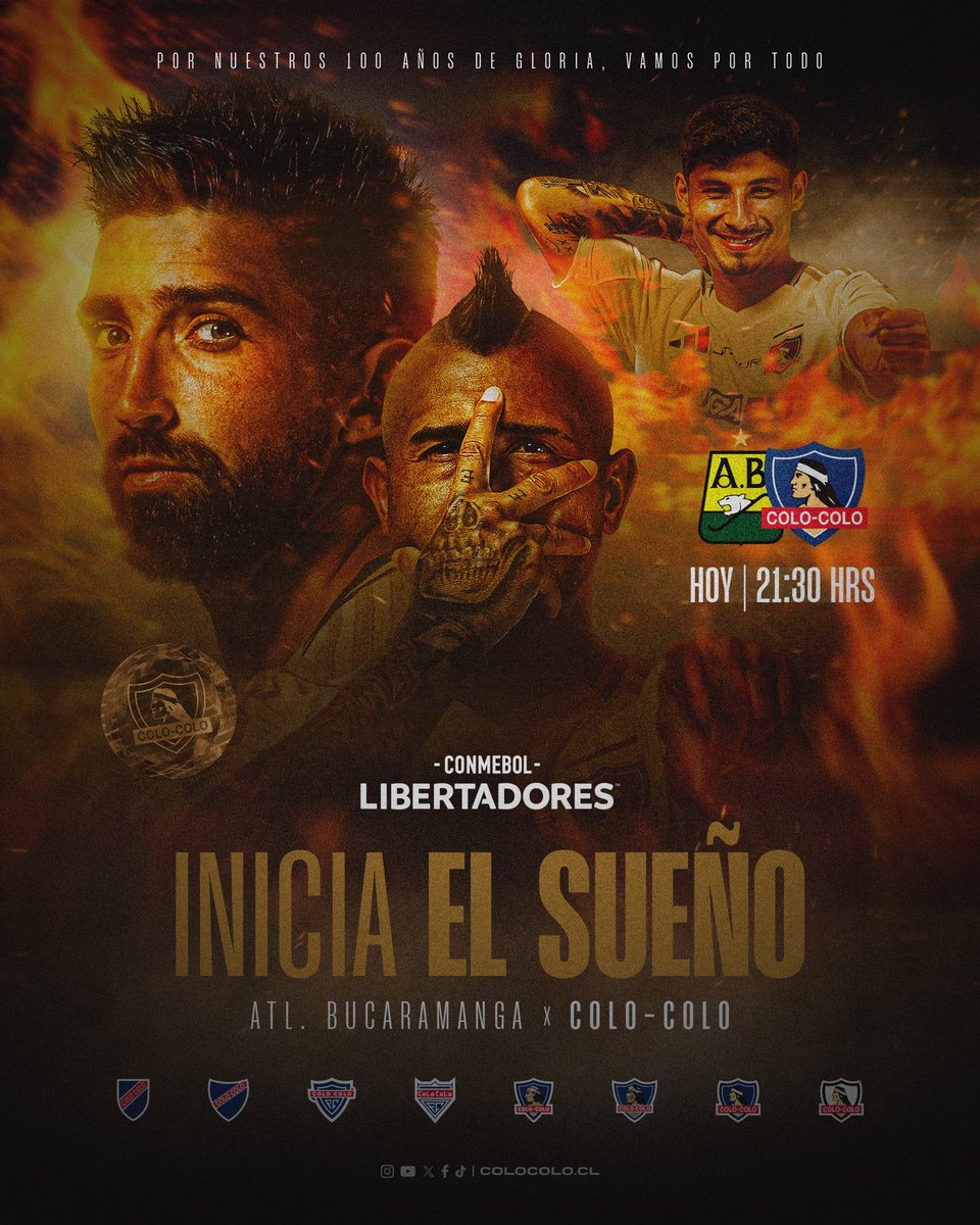 ¡𝐈𝐧𝐢𝐜𝐢𝐚 𝐞𝐥 𝐜𝐚𝐦𝐢𝐧𝐨 𝐚𝐥 𝐬𝐮𝐞𝐧̃𝐨 𝐂𝐨𝐧𝐭𝐢𝐧𝐞𝐧𝐭𝐚𝐥! ⚪️⚫️

En Bucaramanga, el Cacique debuta en la copa CONMEBOL @libertadores enfrentando al Atlético Bucaramanga de Colombia en búsqueda de la gloria enterna 🏆

#VamosColoColo • #Centenar100 🤟🏼