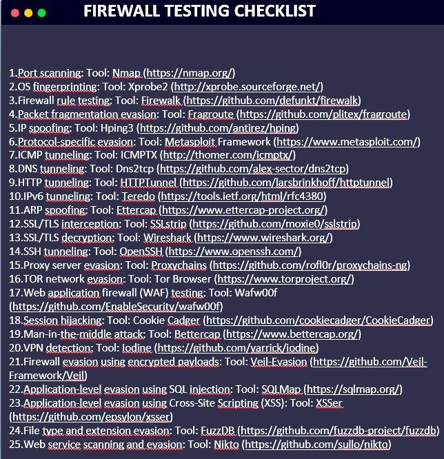 0xharshleen's tweet image. Firewall Testing Checklist 📝