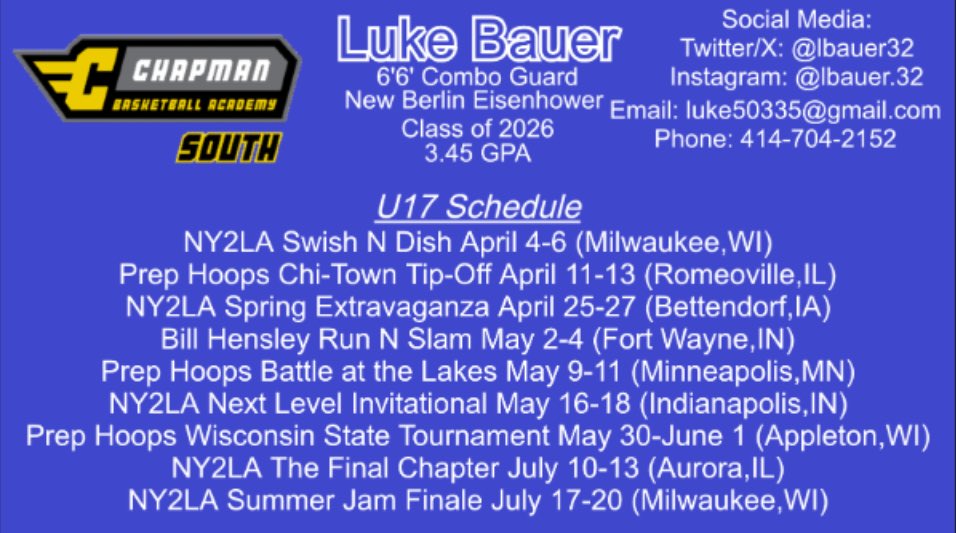 lbauer32's tweet image. U17 Schedule