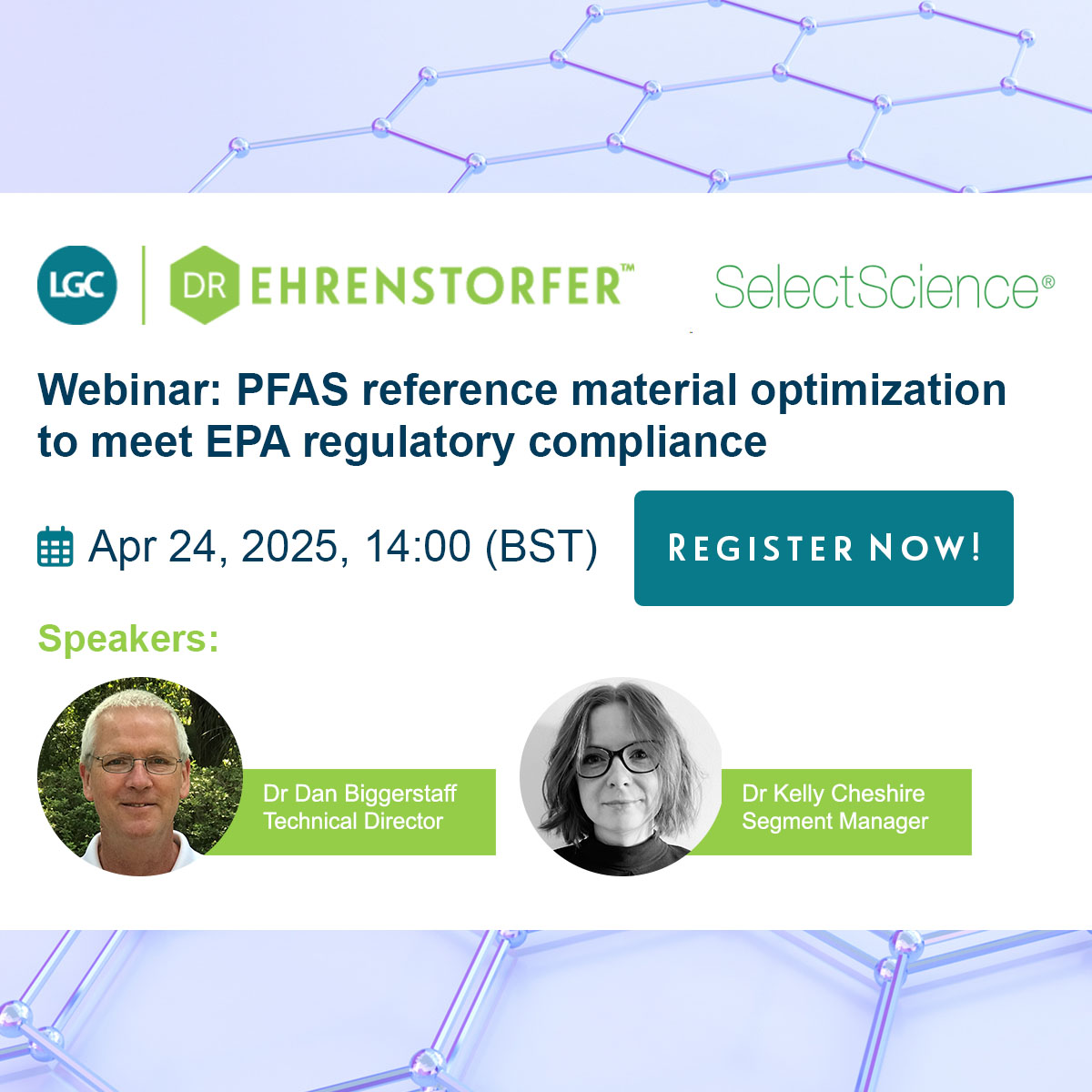 LGCStandards's tweet image. Have #PFAS monitoring questions? Join us on April 24 for the Select Science webinar 👇Register today: ow.ly/CnKl50VpE7X
🔬Our LGC experts will discuss how to maintain data integrity with analytes in various methods including the #EPAMethod 1633, #UCMR5 and EU DWD.