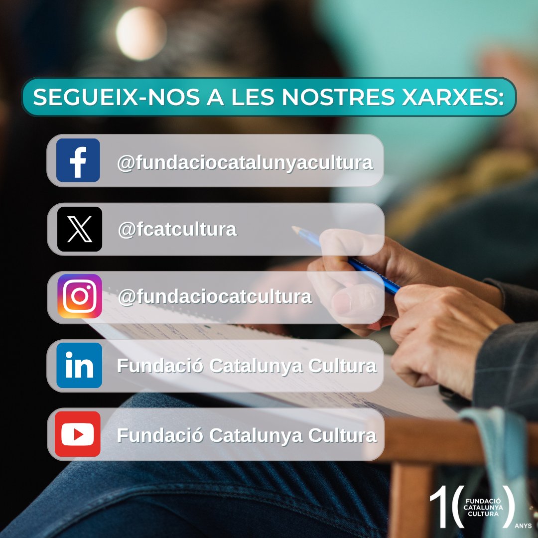 fcatcultura's tweet image. 🌐 Segueix-nos per estar al dia!

📲 No deixis passar cap contingut:

✅ Notícies sobre la Fundació
✅ El seguiment del #ProgramaIMPULSACULTURA 2025
✅ Esdeveniments de la #ComunitatIMPULSA
✅ Actualitat sobre mecenatge i molt més!

#ImpulsaCultura #cultura #empresa
