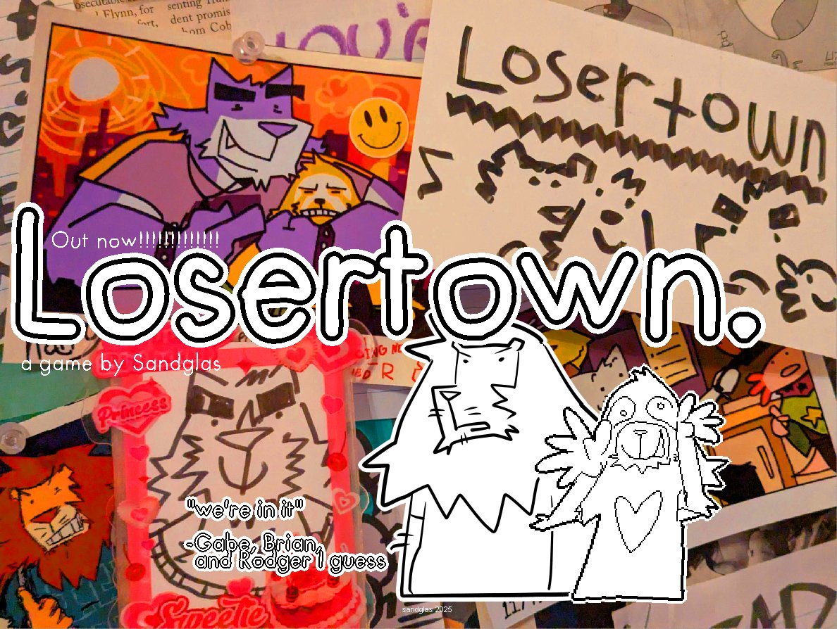 sandglas_'s tweet image. LOSERTOWN , a game about dating your friends, is out NOW (not a joke, but a demo) sandglas.itch.io/losertown