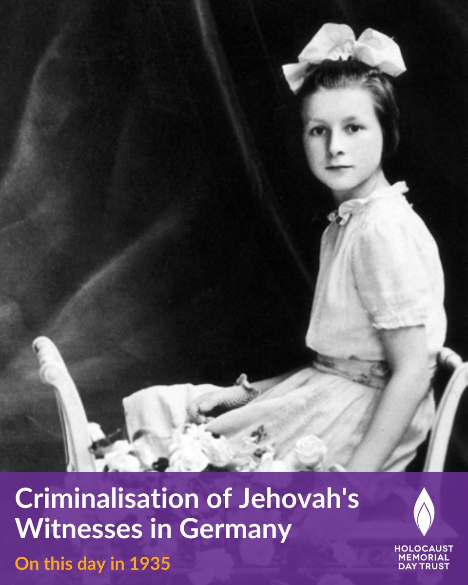 #OnThisDay in 1935, the Nazis issued an order to local authorities to close down the Watchtower Society – criminalising the Jehovah’s Witnesses who lived in Germany at that time.

Approximately 1,700 Jehovah’s Witnesses were murdered during the Nazi regime. #OTD

🔗