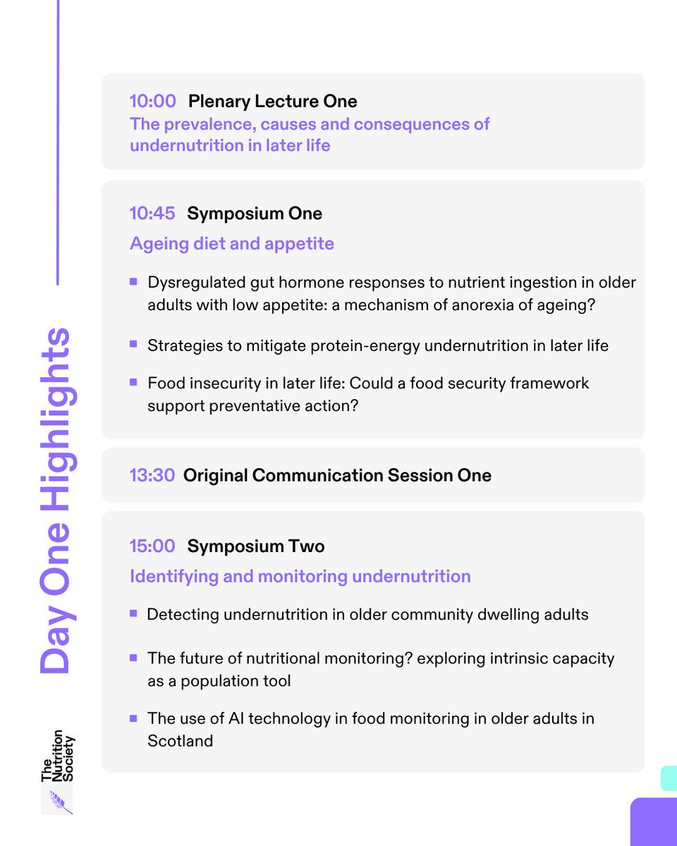 Welcome to Day One of our conference '#Undernutrition in #olderadults: Current understanding and advances' hosted by the Scottish Section.

Here are the key highlights for today!

🔗 bit.ly/3XiXyYO 

#nutrition #nutritionconference #nutritionresearch #malnutrition