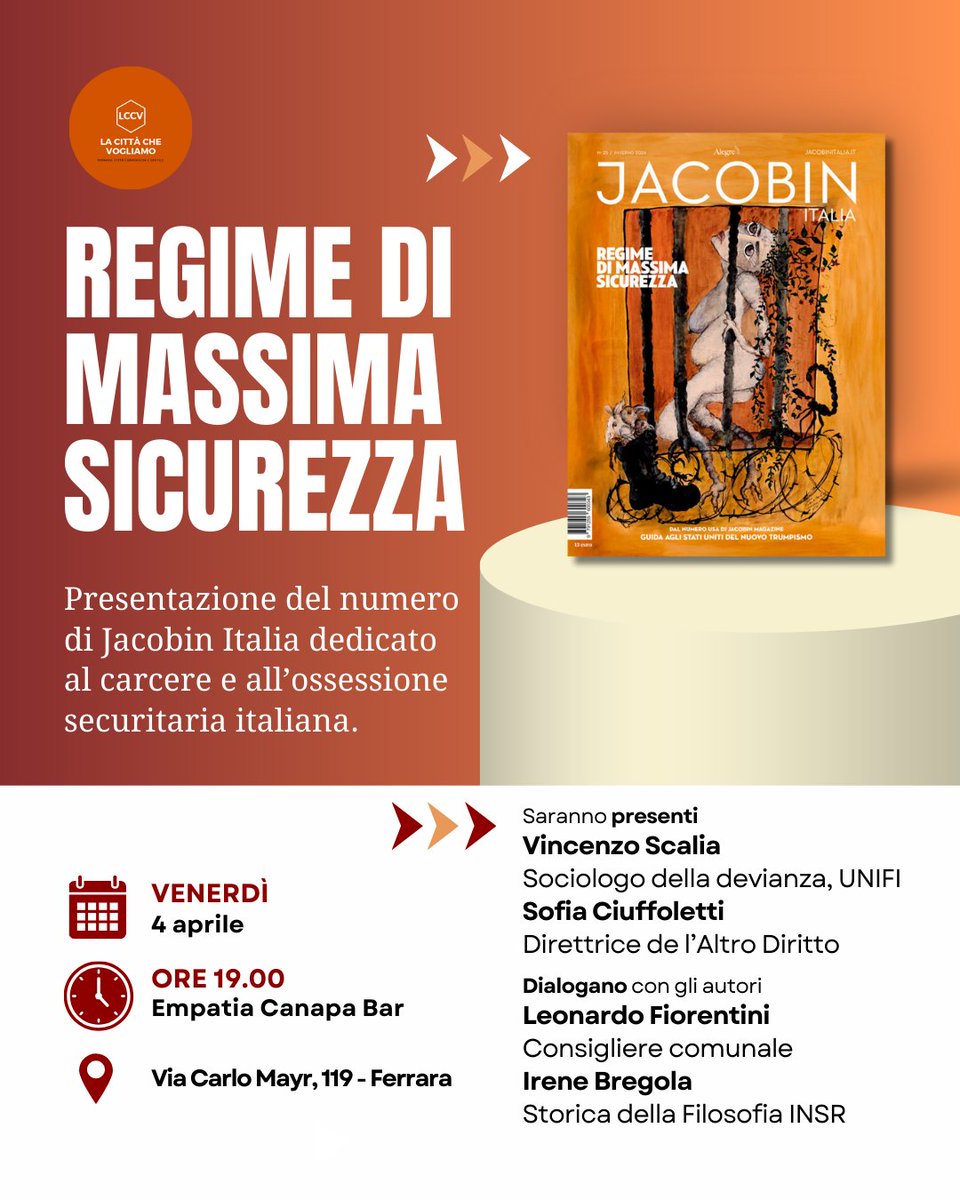 Regime di massima sicurezza
Presentazione a Ferrara
fuoriluogo.it/agenda/regime-…