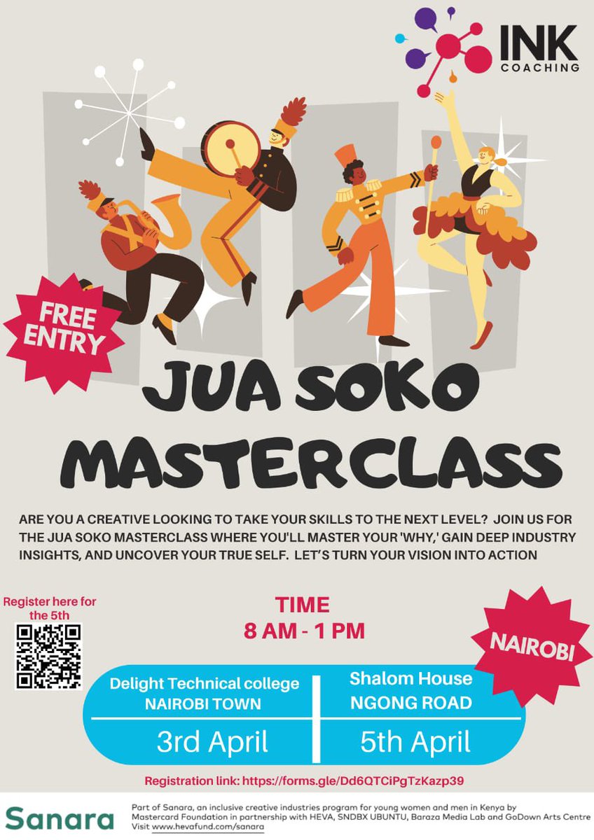 sanara_ke's tweet image. Empowering Creatives: Unleash Your Potential with the Jua Soko Masterclass! 🌟 Dive into an inspiring journey where you’ll master your ‘Why,’ gain valuable industry insights, &amp;amp; unlock your true creative self. 

#INKCoaching #DelightCollege #CreativeMasterclass #JuaSoko #SanaraKE