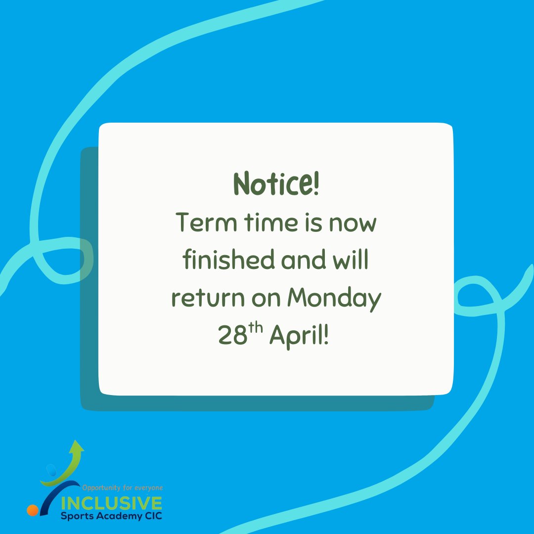 A quick reminder that term time is now finished until Monday 28th April.

To see what we have on until then, please visit our Class for Kids link in our bio. 

#InclusiveSports #SEND