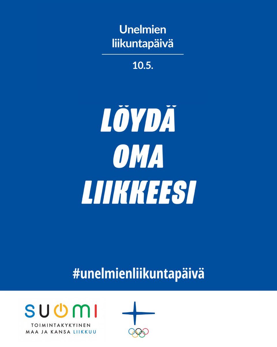 Unelmien liikuntapäivä kutsuu liikkumaan jo kymmenettä kertaa.💙
 
Löydä oma liikkeesi jälleen 10.5.✨
 
🔗
olympiakomitea.fi/unelmien-liiku…
 
#unelmienliikuntapäivä
