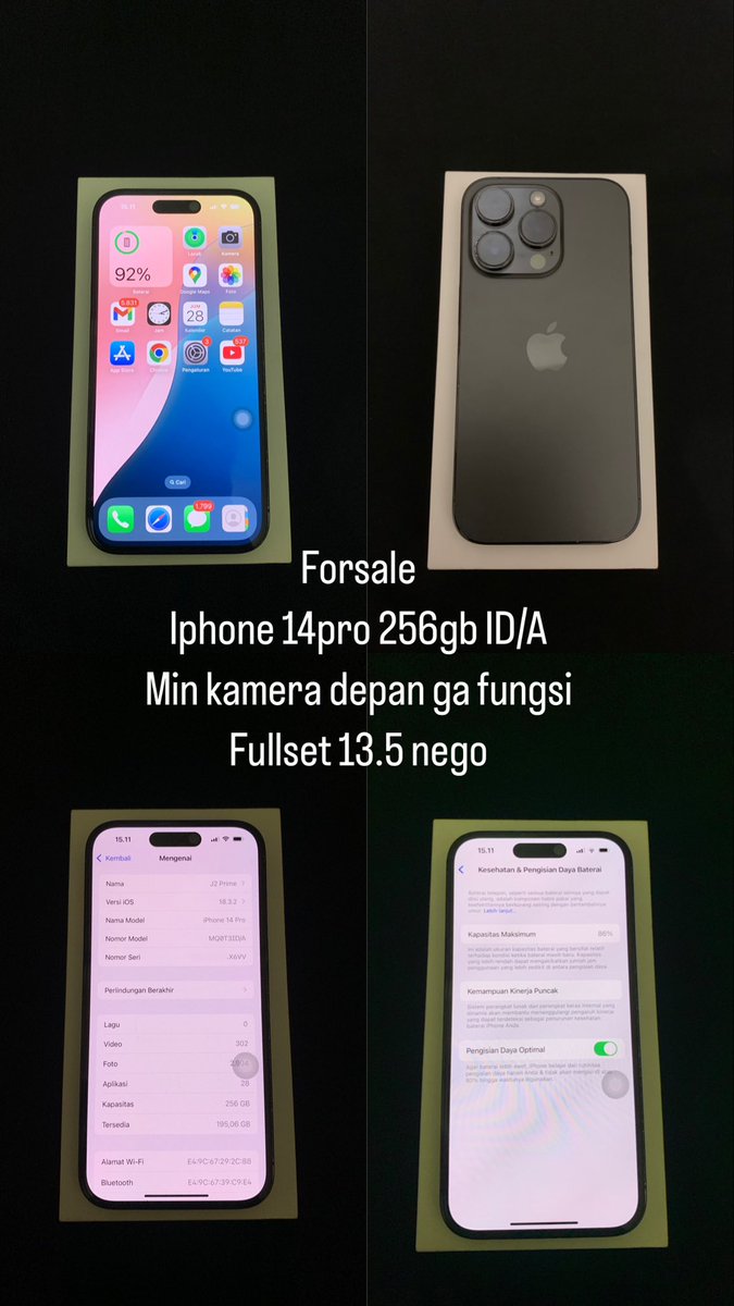 forsale

iphone 14pro 256gb ID/A
minus kamera depan ga fungsi
13.5negoin
bisa cod

#zonauang