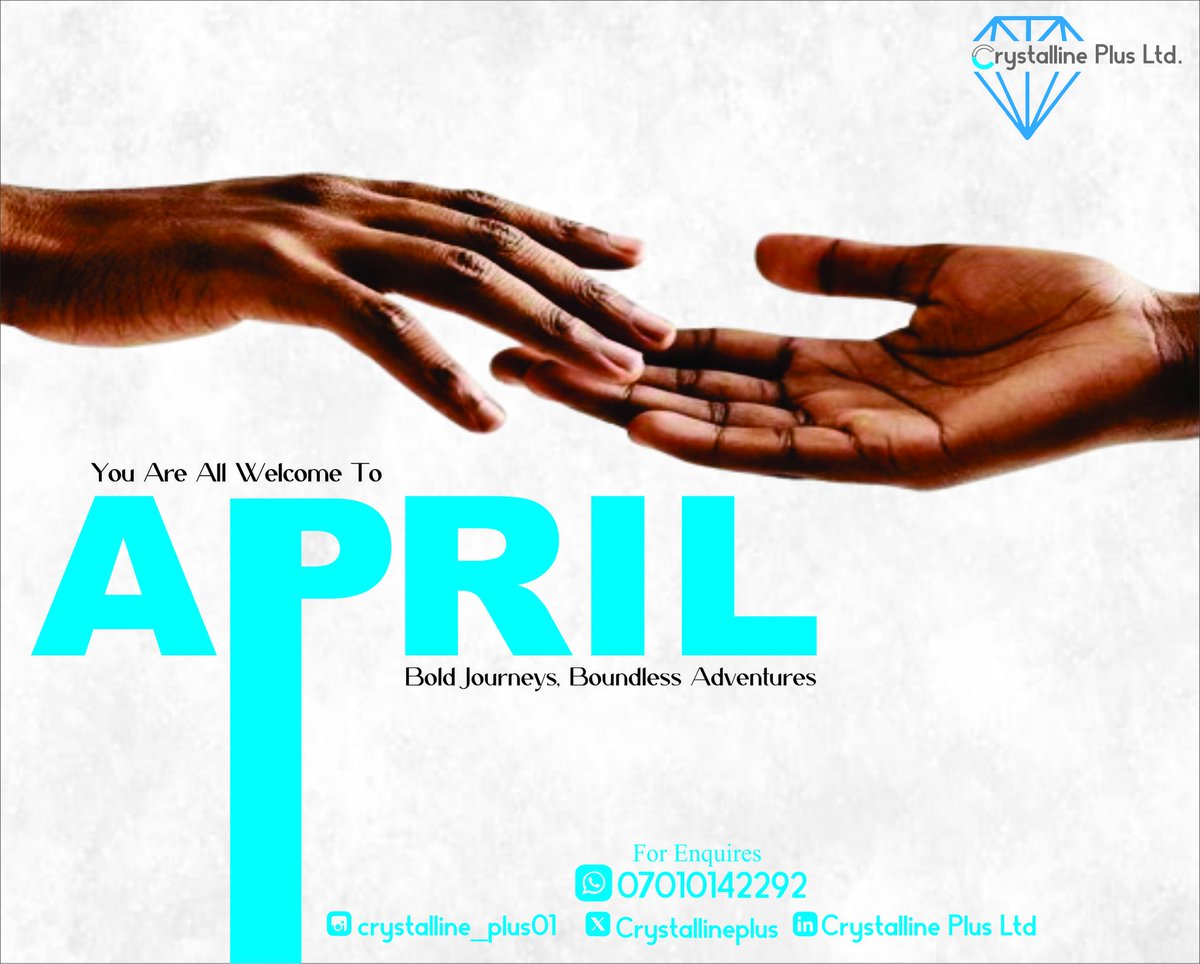 Crystallineplus's tweet photo. A new month means new opportunities, fresh goals, and another chance to chase your dreams! May April bring you endless possibilities, favor, and success in all your endeavors.

May April Happy New Month #AprilFoolsDay Eid Mubarak Amen Uromi Welcome Q2 https://t.co/fa2rIExzug