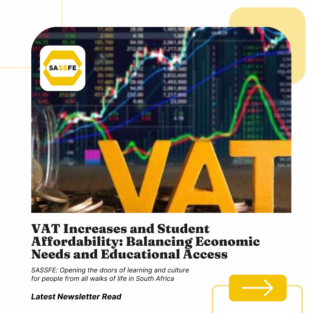 SASSFE's tweet photo. LATEST NEWSLETTER : VAT INCREASE  &amp; #FeesMustFall

Catch our latest newsletter diving deep into the impact of the VAT increase on vulnerable students and the legacy of the #FeesMustFall movement. 

Read here: https://t.co/2zpjjhGbyv https://t.co/cIfeopFqTq