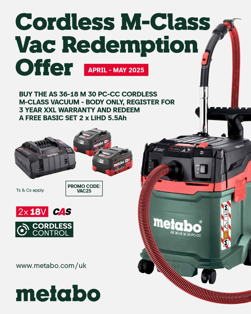 D & M Tools (@dm_tools) on Twitter photo New <a href="/MetaboUK/">Metabo Power Tools UK</a> Promotion! Claim a FREE Basic set when you buy this M-Class cordless Vacuum 👉 tinyurl.com/2s3m7k49 New <a href="/MetaboUK/">Metabo Power Tools UK</a> Promotion! Claim a FREE Basic set when you buy this M-Class cordless Vacuum 👉 tinyurl.com/2s3m7k49