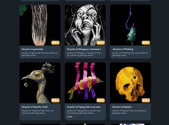 i sell prints on my ko-fi anyone who wants to support me and what i do can do it like that. will be adding a4 format as a possibility soon. they are signed and numbered and printed max 100 times